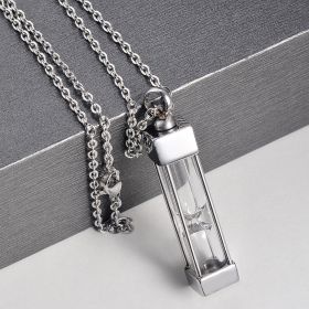 Stainless Steel Square Column Steel Color Hourglass Perfume Bottle Pendant Urn Commemorative Necklace