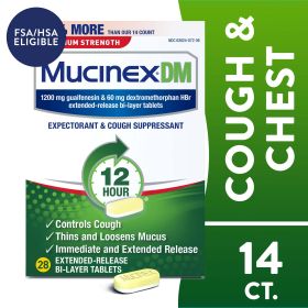 Mucinex DM 12 Hour Max Strength Expectorant & Cough Medicine, Excess Mucus Relief, FSA, 28 Tablets