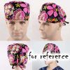 Black Scrub Cap Unisex Work Cap Adjustable Tie Back Scrub Cap Cotton Breathable Scrub Cap Men Women, Flower