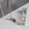 Stainless Steel Square Column Steel Color Hourglass Perfume Bottle Pendant Urn Commemorative Necklace