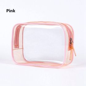 1pc Transparent PVC Bags; Clear Travel Organizer Makeup Bag Beautician Cosmetic & Beauty Case Toiletry Bag; Wash Bags (Color: pink)