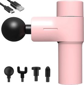 Mini Massage Gun Small Pocket Size Portable Compact Percussion Massager for Travel Gym, 4 Heads 4 Speed (Color: pink)